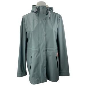 Hunter Women's Olive Green Rubberized Water Repellent Hooded Rain Coat Jacket S